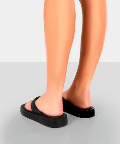 Public Desire UK Surfs Up Black Flatform Flip Flop Sandals NEW IN