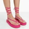 Public Desire UK Beach Babe Pink Lace Up Toe Thong Flatform Sandals FLATS