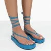 Public Desire UK Beach Babe Blue Lace Up Toe Thong Flatform Sandals FLATS