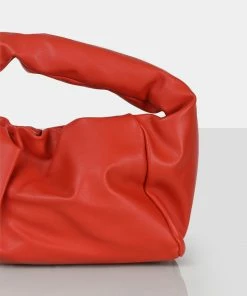 Public Desire UK CROSSBODY AND SHOULDER BAGS The Perla Orange Grain Pu Shoulder Bag