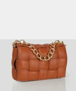 Public Desire UK The Brodie Tan Premium Woven Shoulder Bag Bags