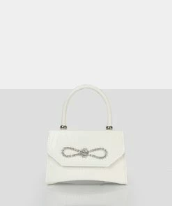 Public Desire UK Mini Bags The Lore White Croc Diamante Bow Grab Bag