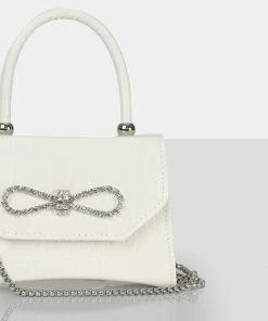 Public Desire UK Mini Bags The Lore White Croc Diamante Bow Grab Bag