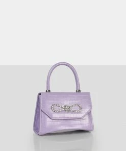 Public Desire UK The Lore Lilac Croc Diamante Bow Grab Bag
