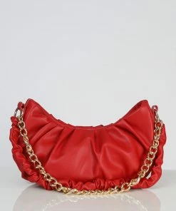 Public Desire UK The Livy Red Grain Pu Chain Shoulder Bag