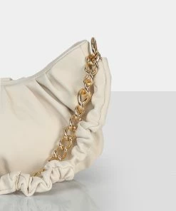 Public Desire UK The Livy Ecru Grain Pu Chain Shoulder Bag