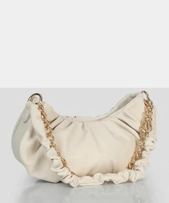 Public Desire UK The Livy Ecru Grain Pu Chain Shoulder Bag