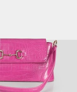 Public Desire UK NEW IN The Issy Pink Croc Pu Buckle Shoulder Bag