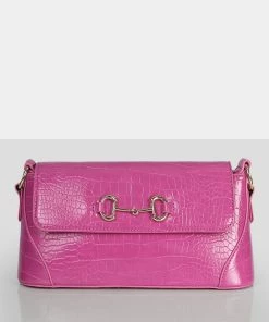 Public Desire UK NEW IN The Issy Pink Croc Pu Buckle Shoulder Bag