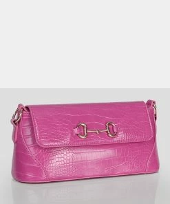 Public Desire UK NEW IN The Issy Pink Croc Pu Buckle Shoulder Bag