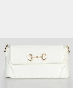 Public Desire UK NEW IN The Issy White Croc Pu Buckle Shoulder Bag
