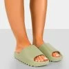 Public Desire UK NEW IN Brady Green Rubber Flat Slider Sandals