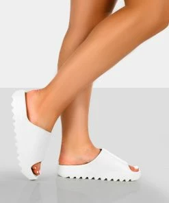 Public Desire UK Sliders Brady White Rubber Flat Slider Sandals