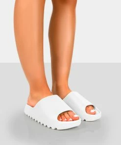 Public Desire UK Sliders Brady White Rubber Flat Slider Sandals