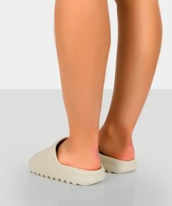 Public Desire UK Brady Khaki Rubber Flat Slider Sandals