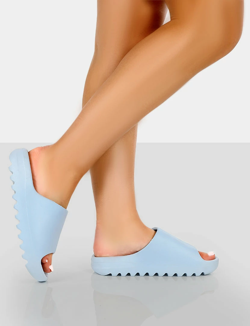 Public Desire UK Brady Baby Blue Rubber Flat Slider Sandals 4 Public Desire UK Brady Baby Blue Rubber Flat Slider Sandals