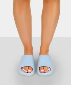 Public Desire UK Brady Baby Blue Rubber Flat Slider Sandals 6 Public Desire UK Brady Baby Blue Rubber Flat Slider Sandals