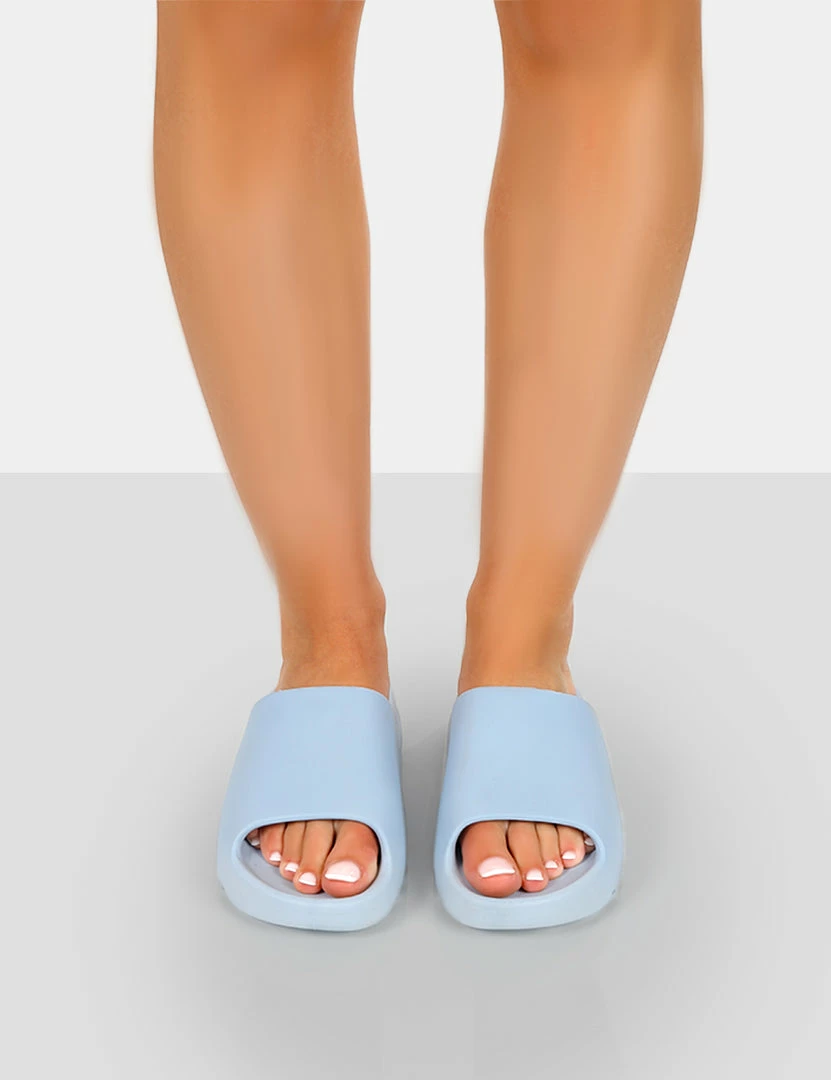 Public Desire UK Brady Baby Blue Rubber Flat Slider Sandals 3 Public Desire UK Brady Baby Blue Rubber Flat Slider Sandals