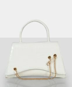 Public Desire UK The Trista White Croc Arched Mini Handbag