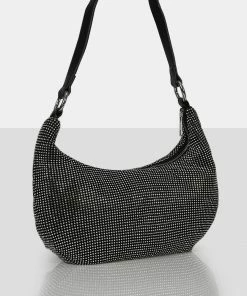 Public Desire UK CROSSBODY AND SHOULDER BAGS The Cordelia Black Diamante Zip Up Shoulder Bag