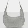 Public Desire UK The Cordelia Silver Diamante Zip Up Shoulder Bag