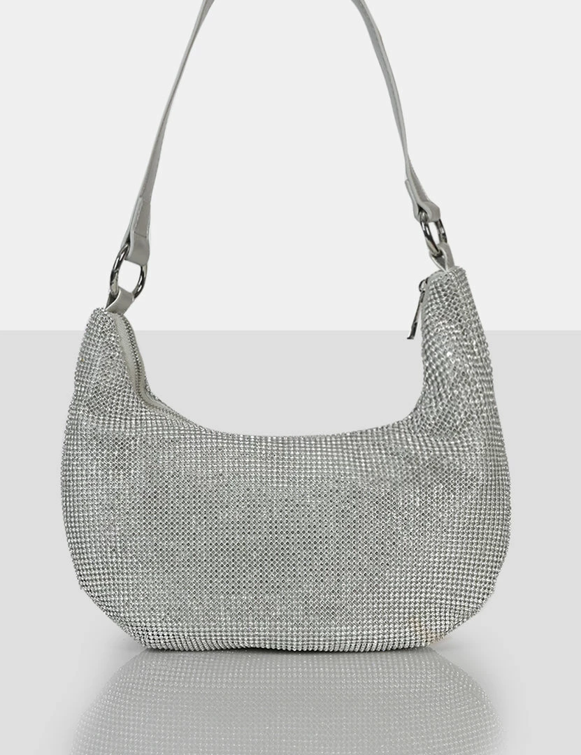 Public Desire UK The Cordelia Silver Diamante Zip Up Shoulder Bag 1 Public Desire UK The Cordelia Silver Diamante Zip Up Shoulder Bag