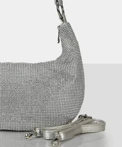 Public Desire UK The Cordelia Silver Diamante Zip Up Shoulder Bag 5 Public Desire UK The Cordelia Silver Diamante Zip Up Shoulder Bag
