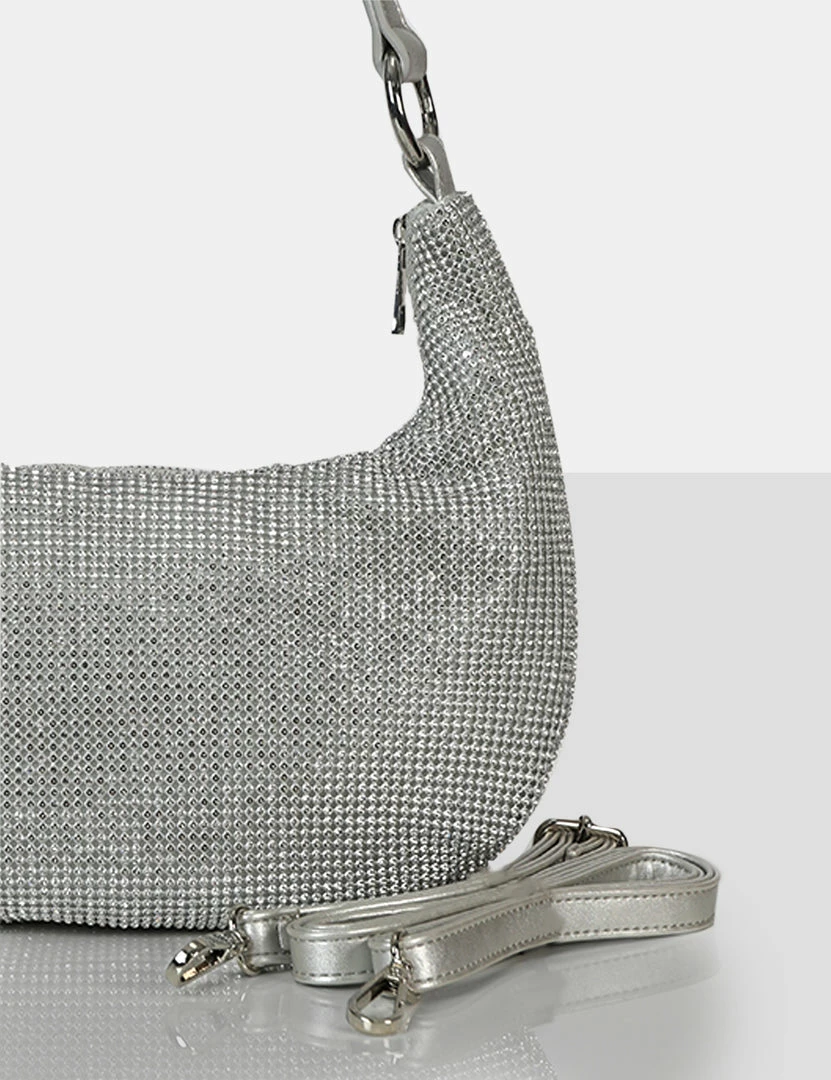 Public Desire UK The Cordelia Silver Diamante Zip Up Shoulder Bag 3 Public Desire UK The Cordelia Silver Diamante Zip Up Shoulder Bag