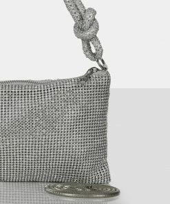 Public Desire UK The Ingrid Silver Diamante Zip Up Knot Detail Mini Shoulder Bag CROSSBODY AND SHOULDER BAGS 5 Public Desire UK The Ingrid Silver Diamante Zip Up Knot Detail Mini Shoulder Bag CROSSBODY AND SHOULDER BAGS