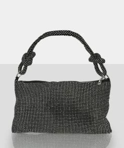 Public Desire UK The Ingrid Black Diamante Zip Up Knot Detail Mini Shoulder Bag CROSSBODY AND SHOULDER BAGS