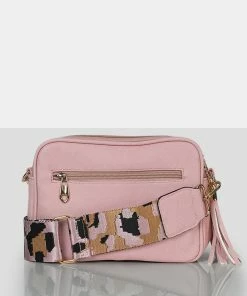 Public Desire UK CROSSBODY AND SHOULDER BAGS The Casey Baby Pink Animal Print Strap Zip Up Crossbody Bag