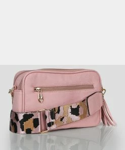 Public Desire UK CROSSBODY AND SHOULDER BAGS The Casey Baby Pink Animal Print Strap Zip Up Crossbody Bag