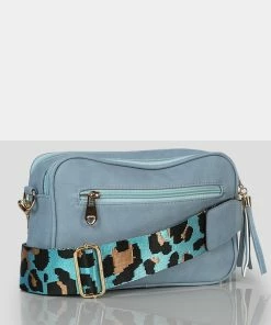 Public Desire UK The Casey Baby Blue Animal Print Strap Zip Up Crossbody Bag