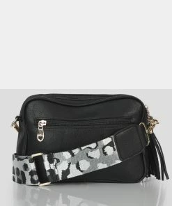 Public Desire UK The Casey Black Animal Print Strap Zip Up Crossbody Bag CROSSBODY AND SHOULDER BAGS