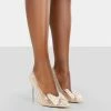 Public Desire UK NEW IN Fake Love Nude Diamante Detail Bow Court Perspex Pointed Stiletto Heels
