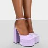 Public Desire UK Moonchild Lavender Satin Closed Toe Statement Platform Block Heels