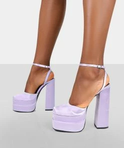 Public Desire UK Moonchild Lavender Satin Closed Toe Statement Platform Block Heels