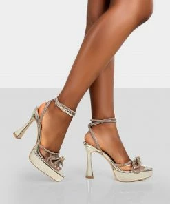 Public Desire UK Mimi Gold Mirror Platform Court Bow Heels 7 Public Desire UK Mimi Gold Mirror Platform Court Bow Heels