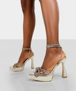 Public Desire UK Mimi Gold Mirror Platform Court Bow Heels 6 Public Desire UK Mimi Gold Mirror Platform Court Bow Heels