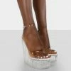 Public Desire UK Nikki Beach White Patent Platform Wedge Perspex Clear Heels NEW IN