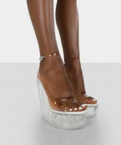Public Desire UK Nikki Beach White Patent Platform Wedge Perspex Clear Heels NEW IN