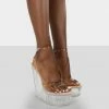 Public Desire UK Nikki Beach Nude Faux Suede Platform Wedge Perspex Clear Heels NEW IN