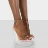 Public Desire UK NEW IN Nikki Beach Pink Patent Platform Wedge Perspex Clear Heels