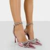 Public Desire UK NEW IN Midnight Pink Mirror Wrap Around Bow Pointed Toe Court Heels