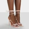 Public Desire UK Valencia Wide Fit Pink Pu Strappy Lace Up Pointed Toe Stiletto Heels