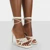 Public Desire UK Seabreeze Ecru Rope Woven Lace Up Square Toe Heels