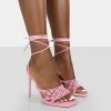 Public Desire UK Seabreeze Pink Rope Woven Lace Up Square Toe Heels