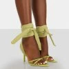 Public Desire UK Brunchin Green Linen Tie Up Stiletto Heels