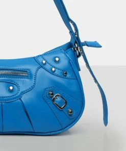 Public Desire UK The Trackstar Blue Pu Studded Mirror Zip Detail Handbag 8 Public Desire UK The Trackstar Blue Pu Studded Mirror Zip Detail Handbag