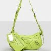 Public Desire UK The Trackstar Lime Green Pu Studded Mirror Zip Detail Handbag NEW IN